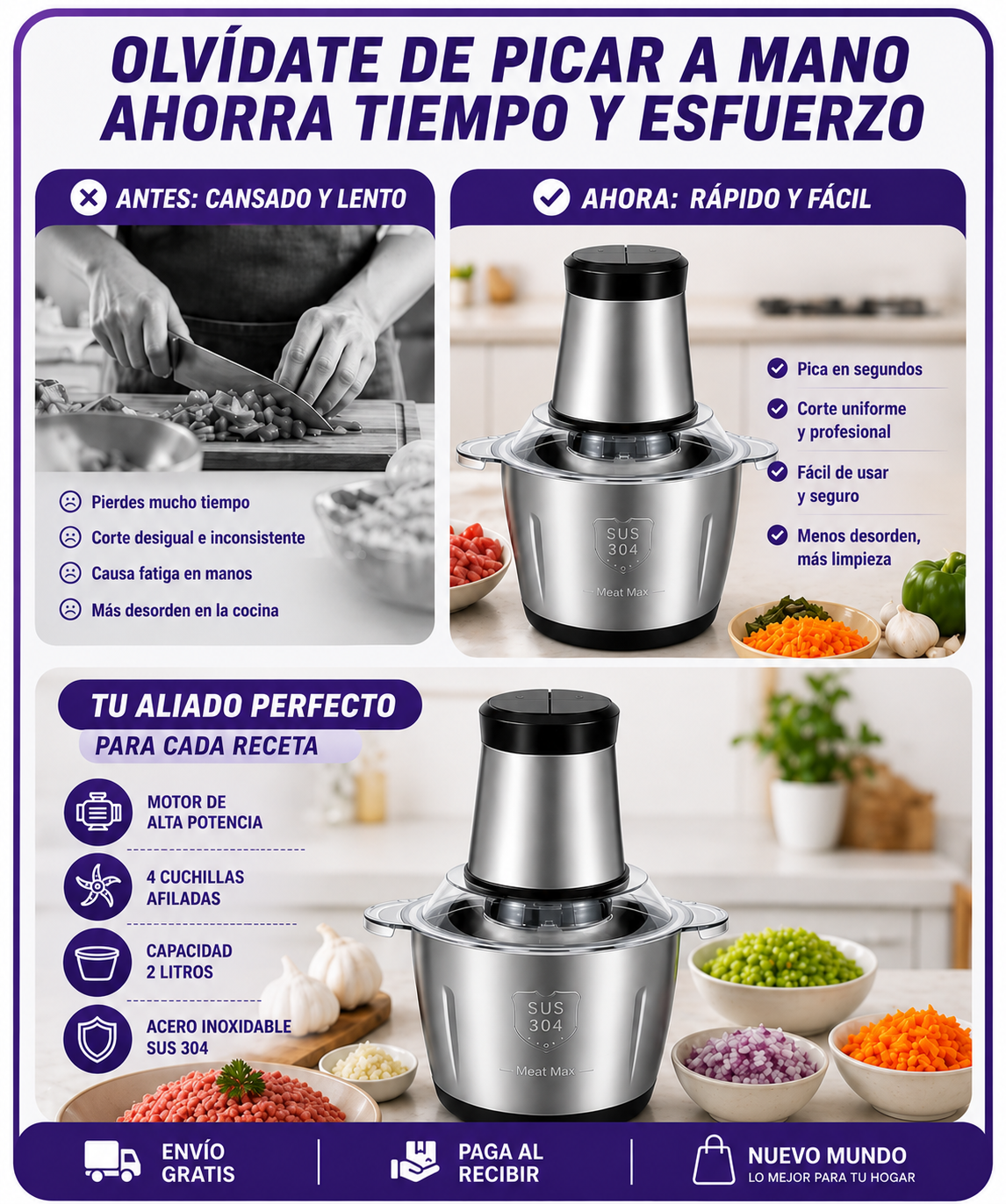 🔪MOLINO PICADOR ELÉCTRICO ACERO INOXIDABLE 🔥
