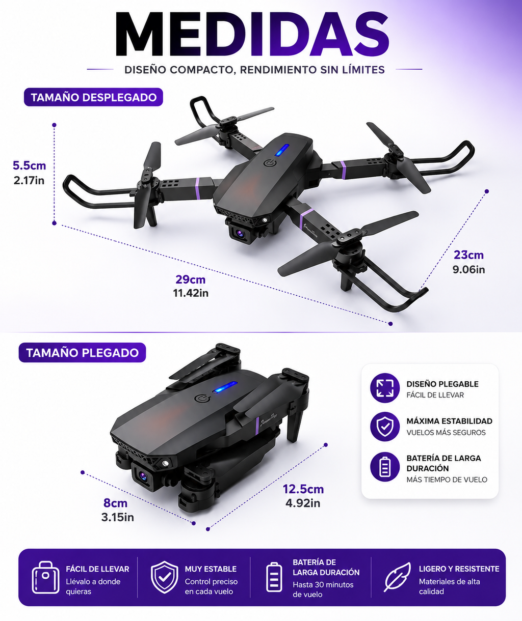 [OFERTA] - Dron E99 Max Sky Vision 4K + DOBLE BATERÍA + CONTROL PANTALLA CELULAR