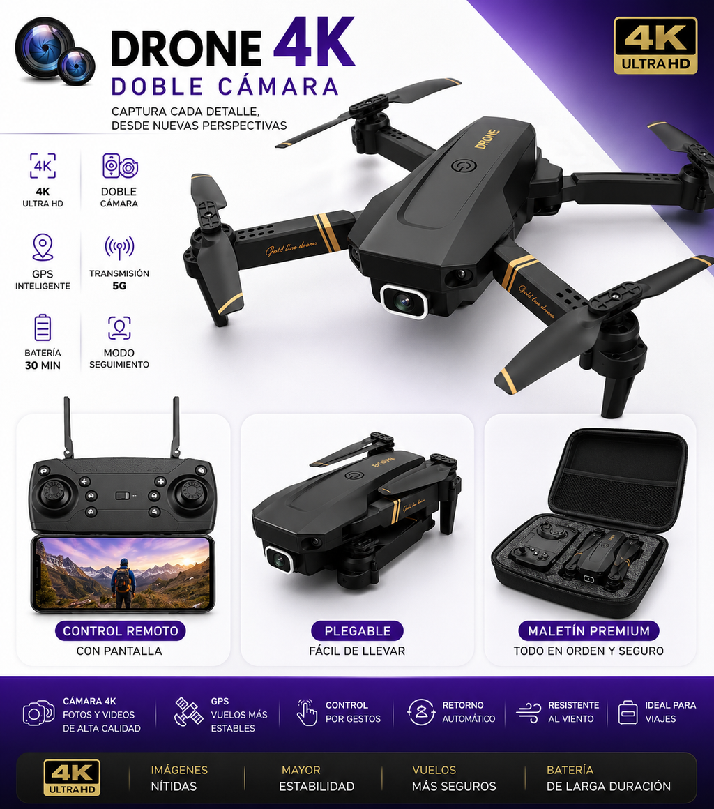 [OFERTA] - Dron E99 Max Sky Vision 4K + DOBLE BATERÍA + CONTROL PANTALLA CELULAR