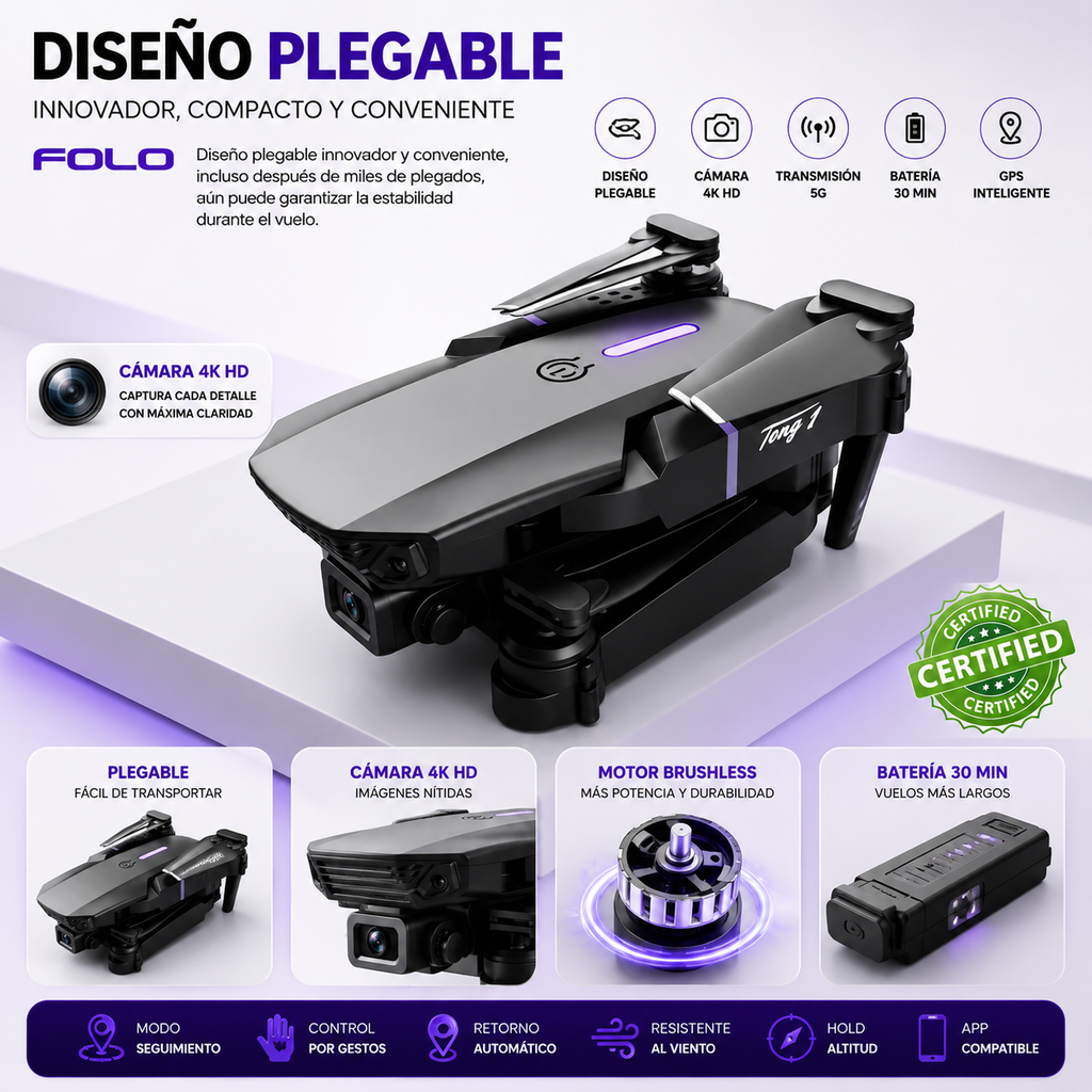 [OFERTA] - Dron E99 Max Sky Vision 4K + DOBLE BATERÍA + CONTROL PANTALLA CELULAR
