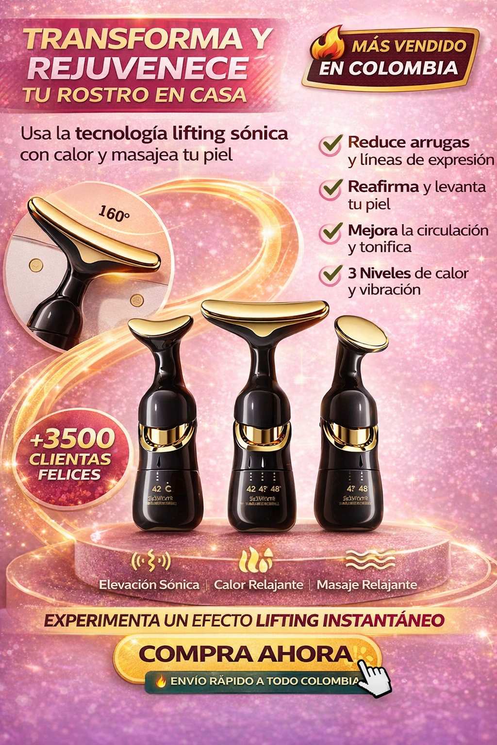 Masajeador Facial 3 En 1 Anti Arrugas