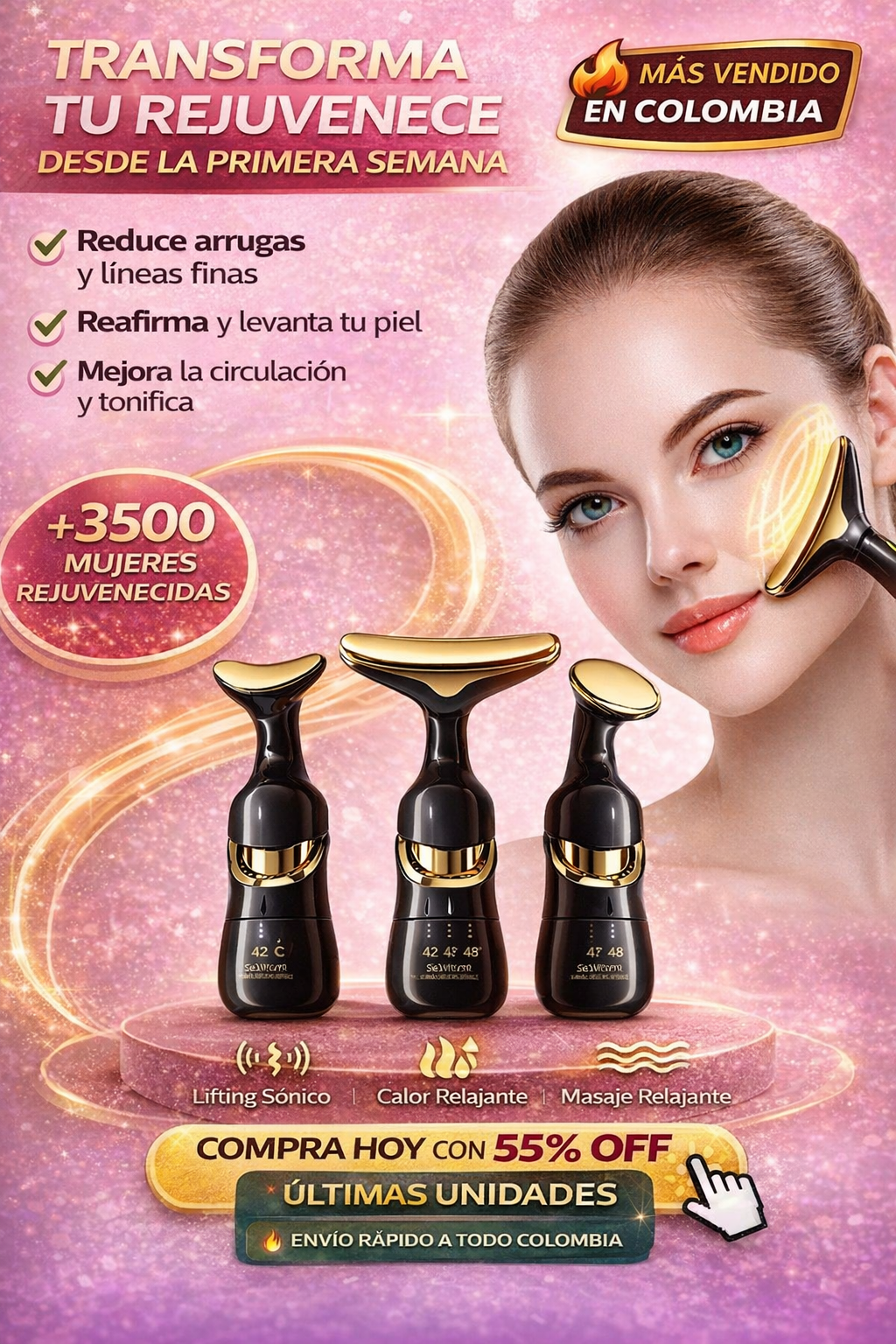 Masajeador Facial 3 En 1 Anti Arrugas