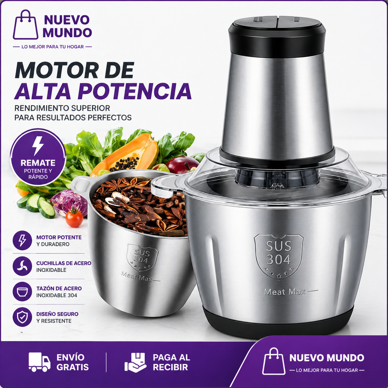 🔪MOLINO PICADOR ELÉCTRICO ACERO INOXIDABLE 🔥