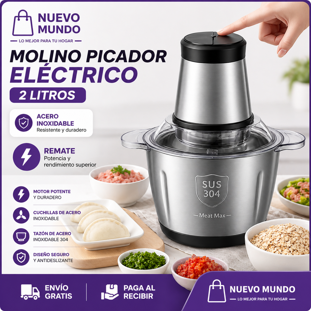 🔪MOLINO PICADOR ELÉCTRICO ACERO INOXIDABLE 🔥